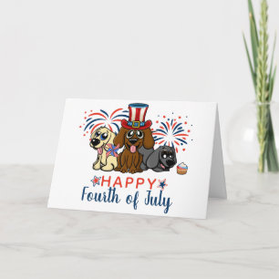 Patriotic Fourth of July Dogs Fireworks Cute Card