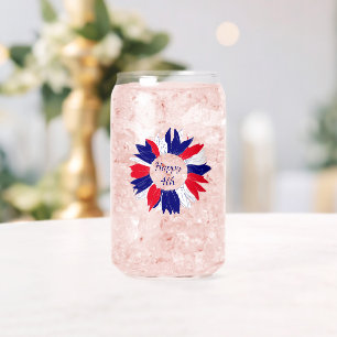 Patriotic Fourth of July Floral Red White Blue Can Glass
