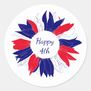 Patriotic Fourth of July Floral Red White Blue Classic Round Sticker