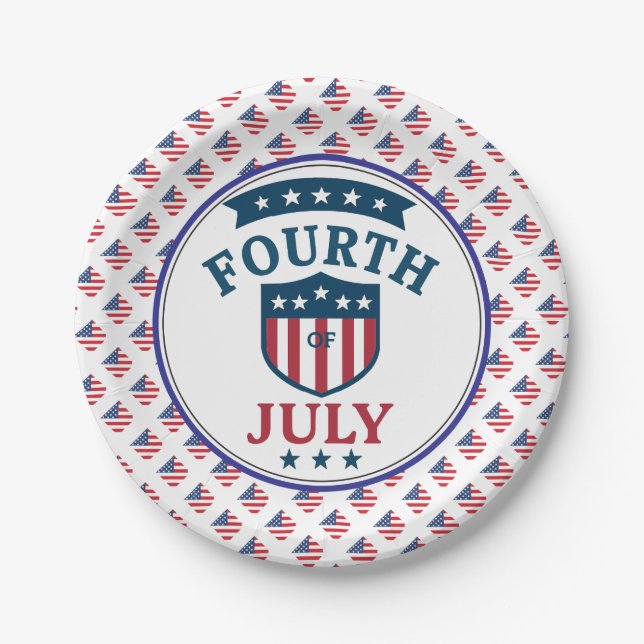 Patriotic Fourth of July seamless pattern on a Paper Plate (Front)