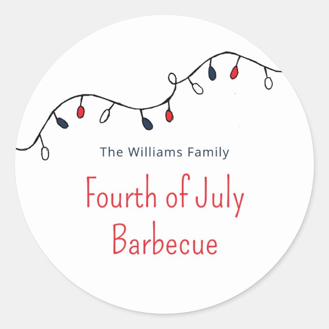 Patriotic Fourth of July Simple String Lights  Classic Round Sticker (Front)