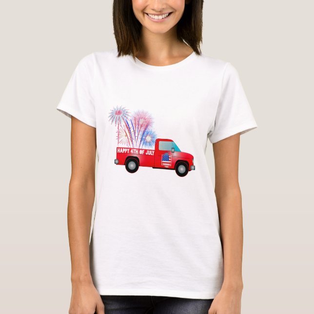 Patriotic Fourth of July with Retro Truck T-Shirt (Front)