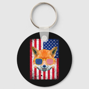 Patriotic Fox 4th Of July Sungles Usa American Fla Key Ring
