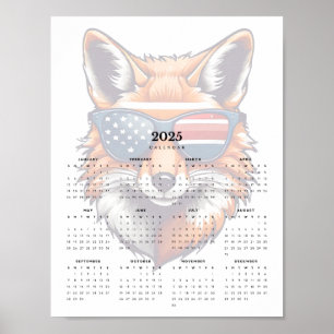 Patriotic Fox Red White Blue Sunglasses 2025 Poster