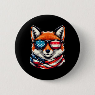 Patriotic Fox Usa American Flag Sungles 4th Of Jul 6 Cm Round Badge