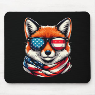 Patriotic Fox Usa American Flag Sungles 4th Of Jul Mouse Mat