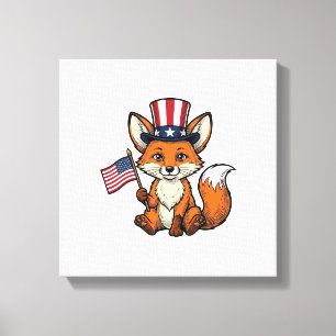 Patriotic Fox Vintage Engraving Shirt Design_1 Canvas Print