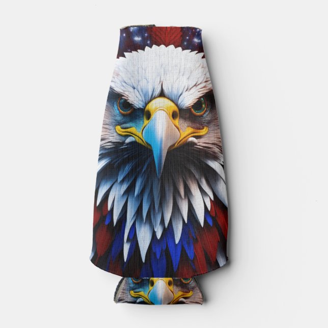 Patriotic Fractal Eagles Tee Bottle Cooler (Front)