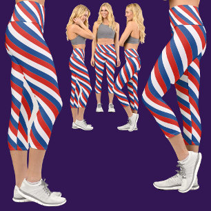  Patriotic France Flag Capri Leggings