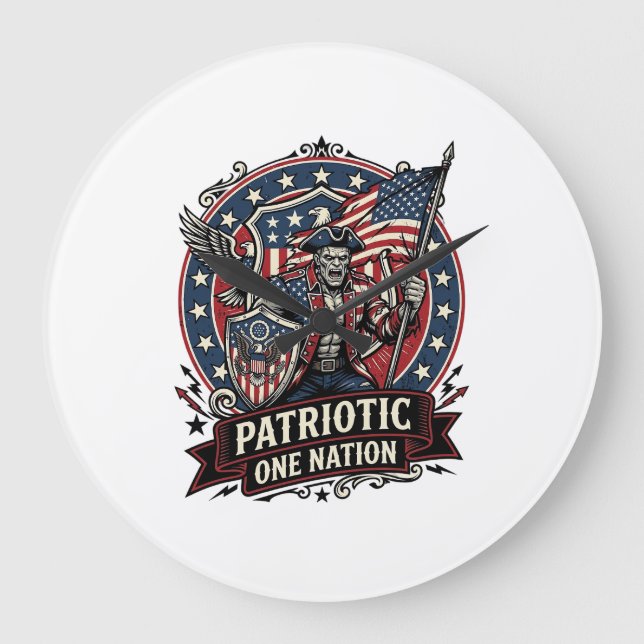 Patriotic Frankenstein Freedom Brute Horror Monste Large Clock (Front)