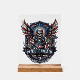 Patriotic Freedom Guitarist Skull Music Rock Metal Acrylic Sign