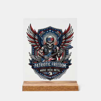 Patriotic Freedom Guitarist Skull Music Rock Metal Acrylic Sign