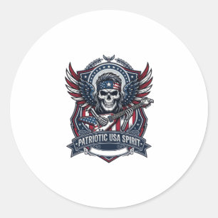 Patriotic Freedom Guitarist Skull Music Rock Metal Classic Round Sticker
