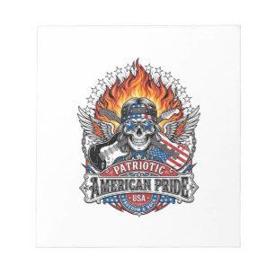 Patriotic Freedom Guitarist Skull Music Rock Metal Notepad