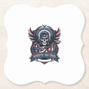Patriotic Freedom Guitarist Skull Music Rock Metal Paper Coaster