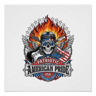 Patriotic Freedom Guitarist Skull Music Rock Metal Poster