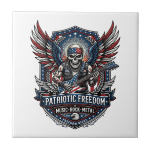 Patriotic Freedom Guitarist Skull Music Rock Metal Tile