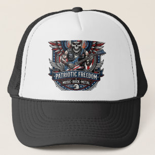 Patriotic Freedom Guitarist Skull Music Rock Metal Trucker Hat
