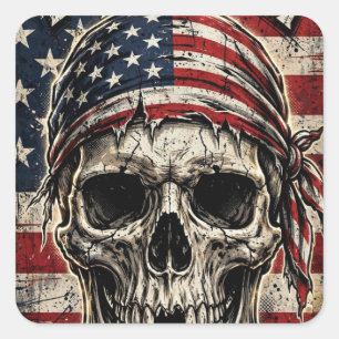 Patriotic Freedom Skull Flag Bandana Sticker