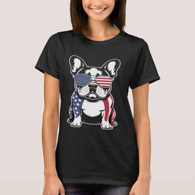 Patriotic French Bulldog American Flag T-Shirt (Front)