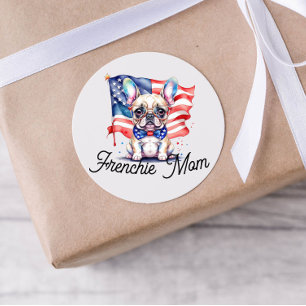 Patriotic French bulldog frenchie mum Classic Round Sticker