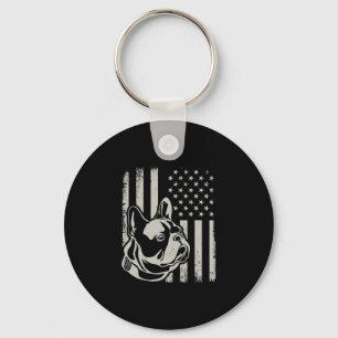 Patriotic French Bulldog Owner Lover American Flag Key Ring