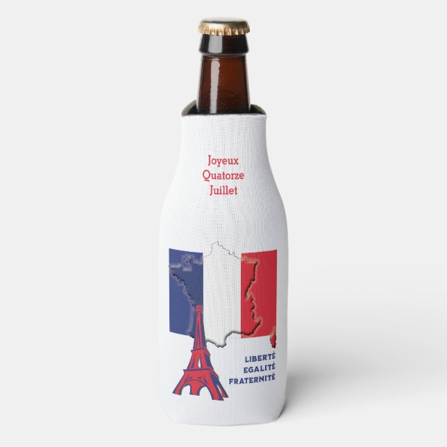 Patriotic French Flag BASTILLE DAY Bottle Cooler (Bottle Front)