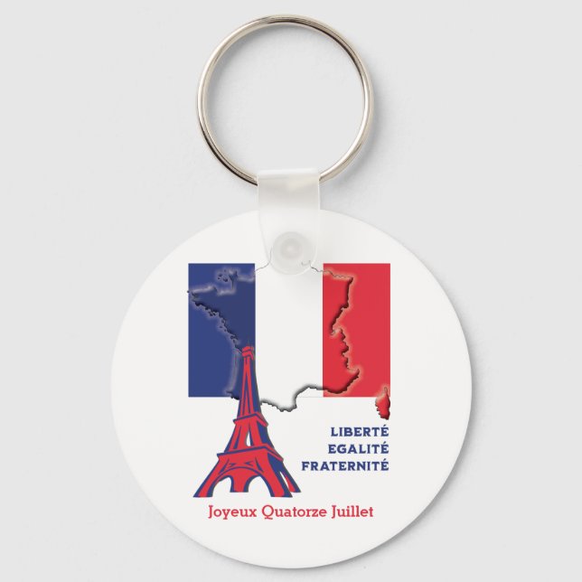Patriotic French Flag BASTILLE DAY Button Key Ring (Front)