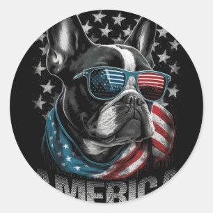 Patriotic Frenchie Dog American Flag 4th Of July 1 Classic Round Sticker