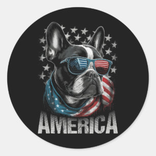 Patriotic Frenchie Dog American Flag 4th Of July 1 Classic Round Sticker