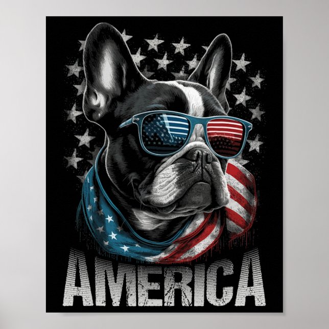 Patriotic Frenchie Dog American Flag 4th Of July 1 Poster (Front)