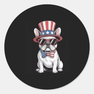 Patriotic Frenchie Dog Usa Flag July 4th American Classic Round Sticker