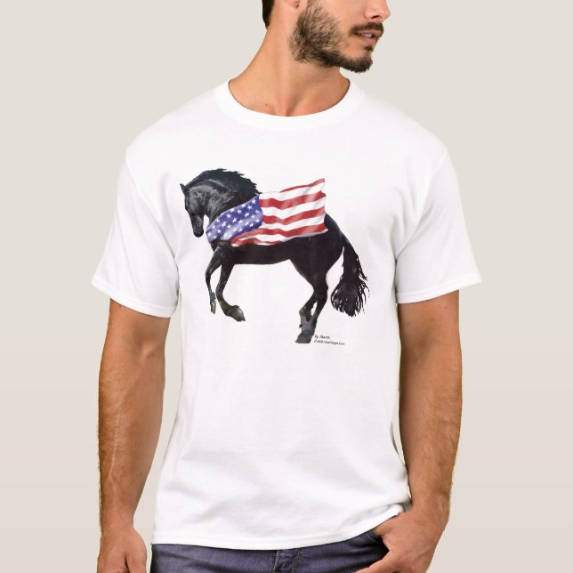 Patriotic Friesian Horse Flag T-Shirt (Front)