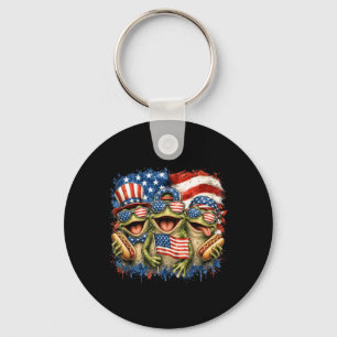 Patriotic Frog Aamerican Flag 4th Of July Key Ring