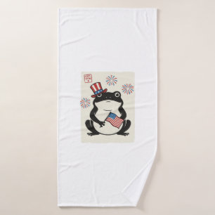 Patriotic Frog Vintage Engraving Vector Art_1 Bath Towel