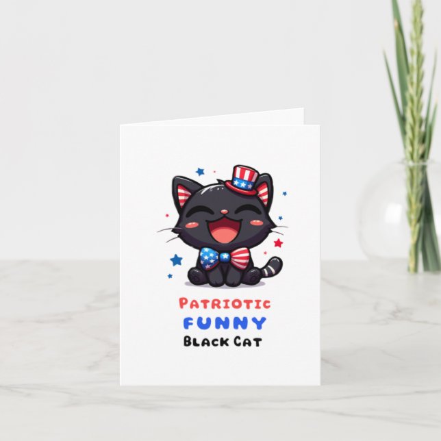 Patriotic Funny Black Cat Card  (Front)