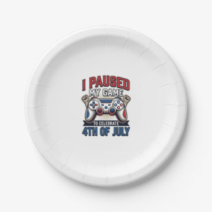 Patriotic Gamer 4th of July Vintage Vector Shirt_1 Paper Plate