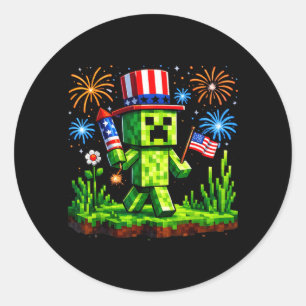 Patriotic Gamer Pixel Art Usa Flag July 4 Classic Round Sticker