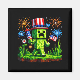 Patriotic Gamer Pixel Art Usa Flag July 4 Magnet