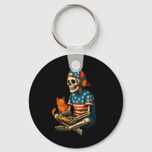 Patriotic Gamer Skeleton Gaming Video Games Cat Bo Key Ring