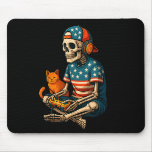 Patriotic Gamer Skeleton Gaming Video Games Cat Bo Mouse Mat