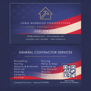 Patriotic General Contractor QR Code Business Card