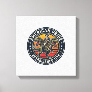 Patriotic George Washington Riding T-rex American Canvas Print