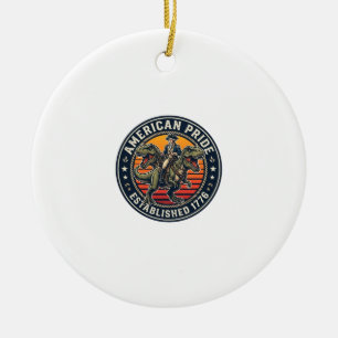 Patriotic George Washington Riding T-rex American Ceramic Tree Decoration