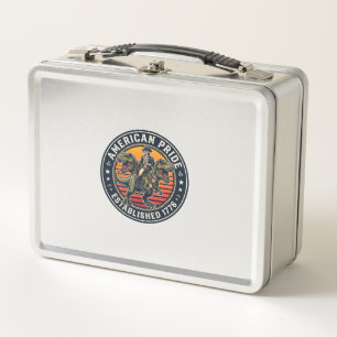 Patriotic George Washington Riding T-rex American Metal Lunch Box