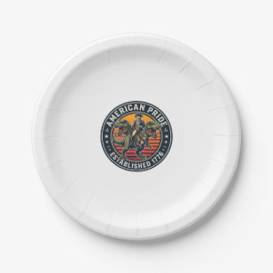 Patriotic George Washington Riding T-rex American Paper Plate