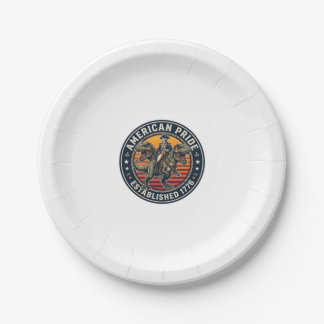 Patriotic George Washington Riding T-rex American  Paper Plate
