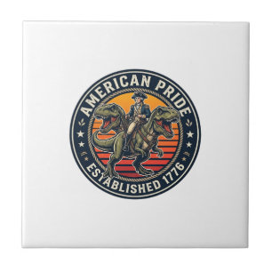 Patriotic George Washington Riding T-rex American  Tile