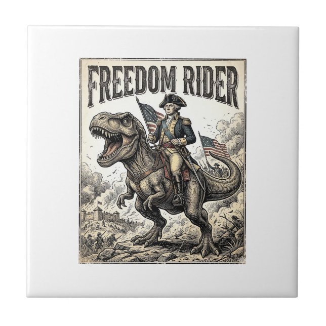 Patriotic George Washington Riding T-rex Freedom R Tile (Front)