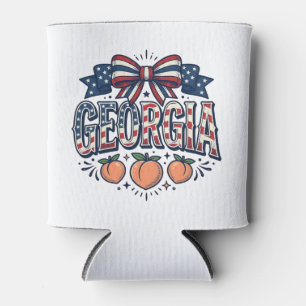 Patriotic Georgia Peach Bow Vintage 4th of July Sh Can Cooler